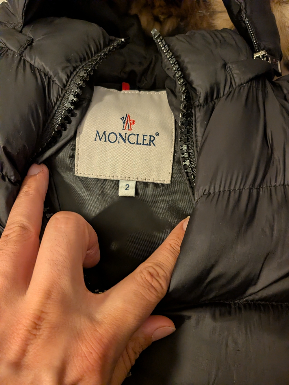 Moncler Black Quilted Puffer Jacket with Fur Trim Size 2 Women - Picture 2 of 4